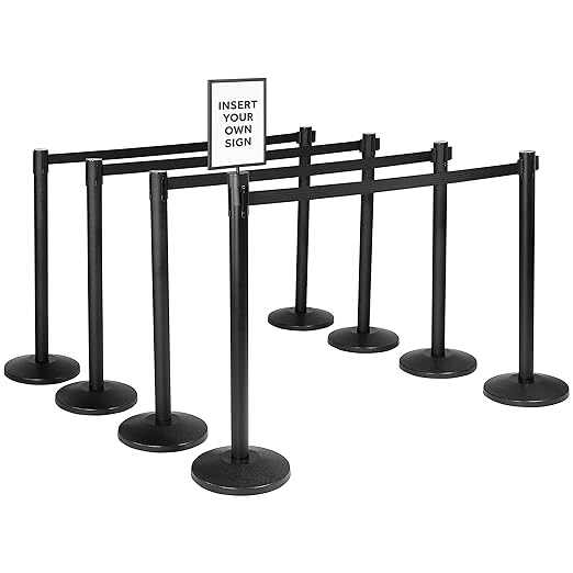 Qbuster Black Stanchions with Retractable Belts, Crowd Control Safety Barrier by Qbuster