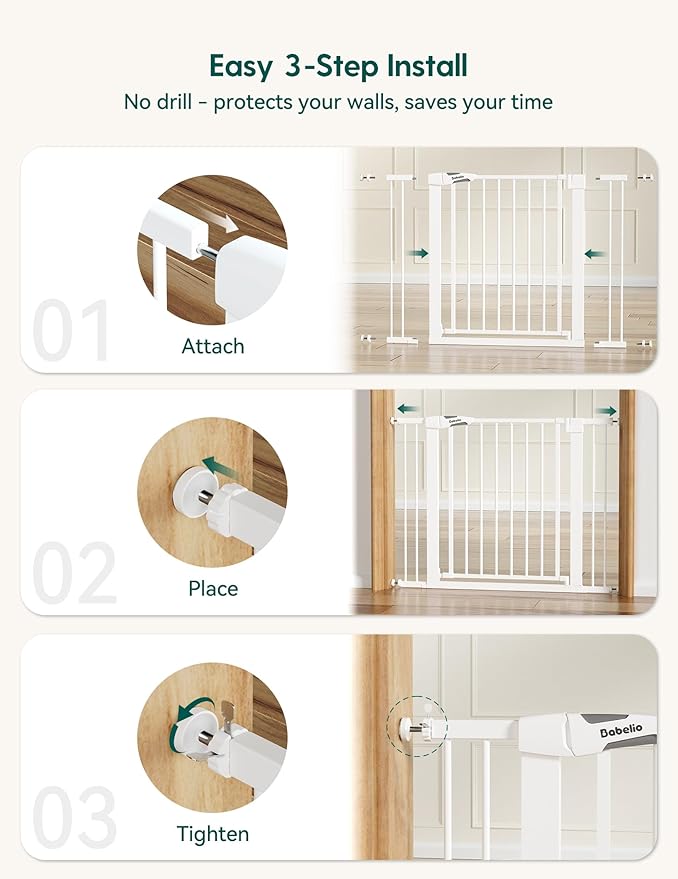 Babelio Baby Gate for Doorways and Stairs, Auto Close Dog Gate, Easy Install - Image 4