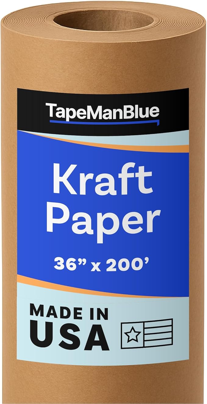 Kraft Paper Roll, Made in USA, 30 lb. Roll of Brown Paper by TapeManBlue