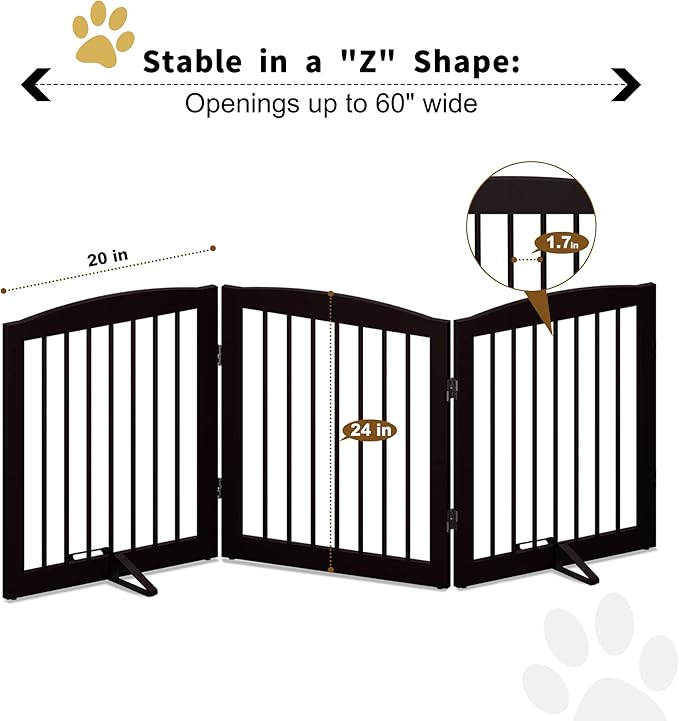 Freestanding Pet Gate for Dogs, Foldable Wooden Dog Gate for House, Indoor Dog - Image 5