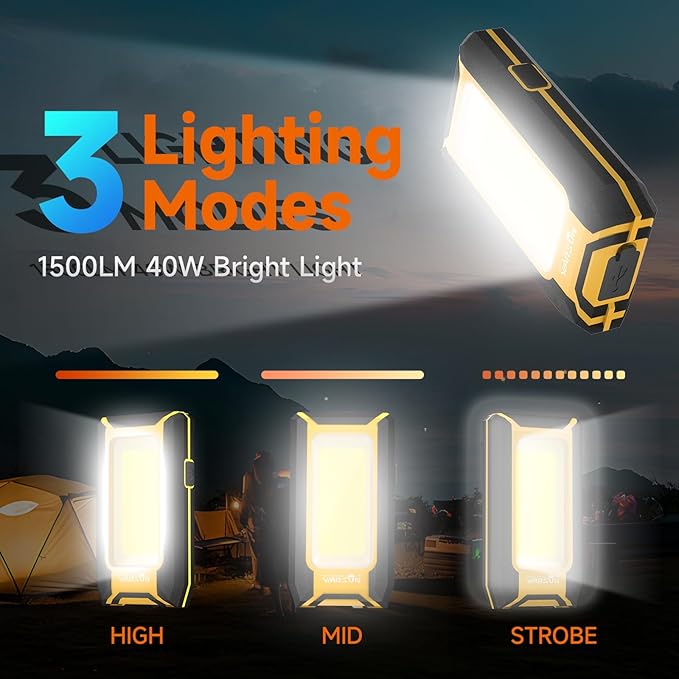 WARSUN LED Work Light Rechargeable, Magnetic COB Portable Worklights, 40w 1500 - Image 2