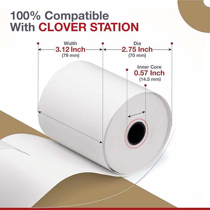 10 Rolls - Clover Station Receipt Paper - 3 1/8" x 230' - BPA Free - Thermal - Image 3