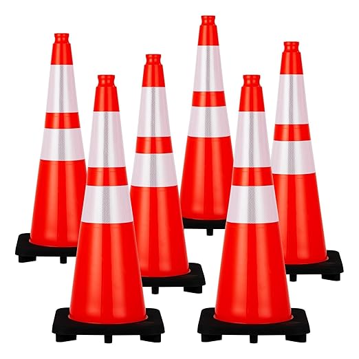 6 Pack Traffic Safety Cones 28 Inch, PVC Orange Safety Cones by Towallmark