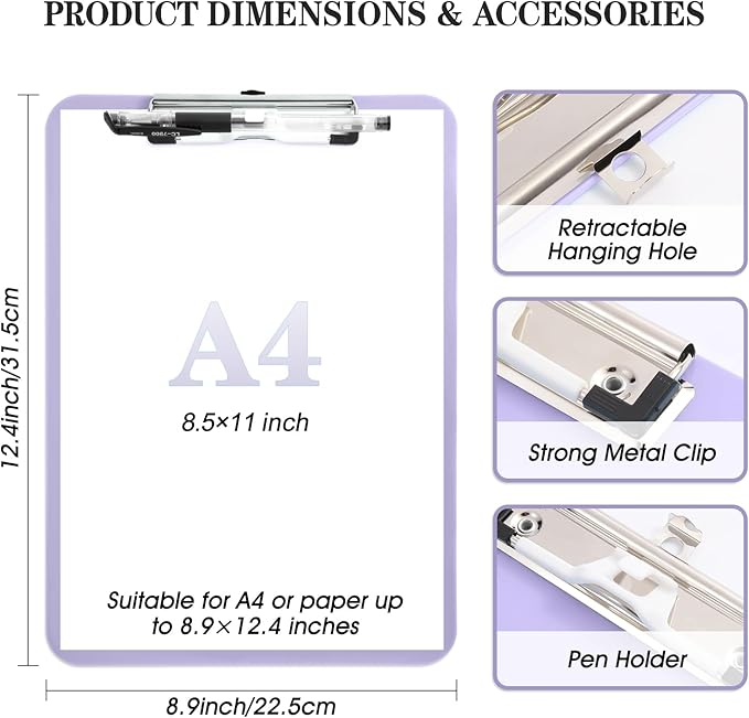 1 PCS Purple Clipboard with Pen Holder, Standard A4 Letter Size, Nursing Clip - Image 3