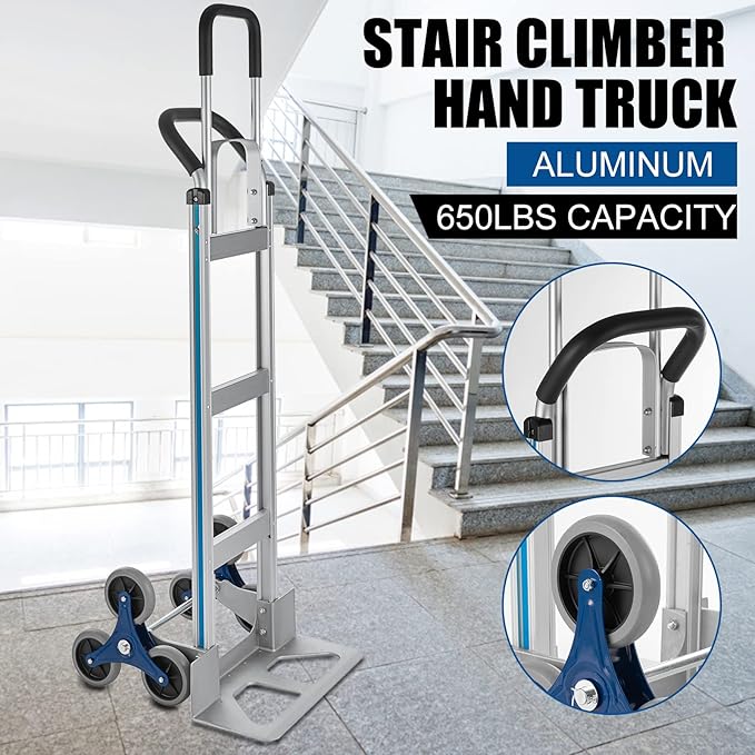 2 in 1 Aluminum Hand Truck 650 lb Capacity, Heavy Duty Stair Climbing Cart - Image 2