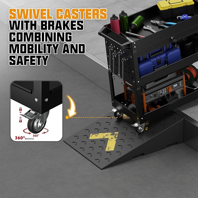 3 Tier Rolling Tool Cart on Wheels, 450 LBS Capacity Tool Cart - Image 5