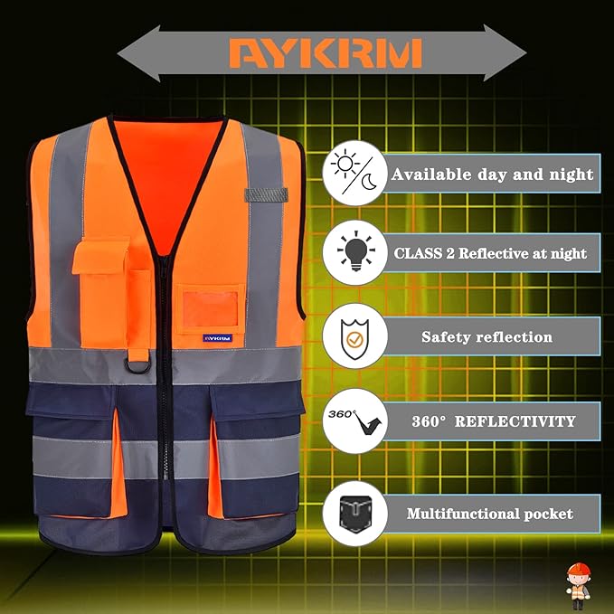Orange&Navy Small High visibility vest, Reflective Safety Vest Workwear 7 - Image 4