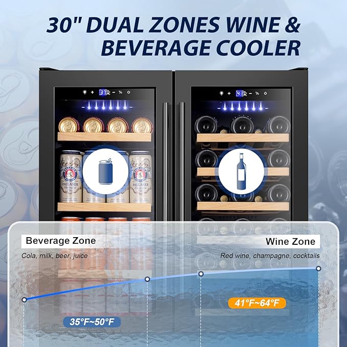 Tylza 30 Inch Wine and Beverage Refrigerator, Dual Zone Wine Beverage Cooler 30" - Image 6