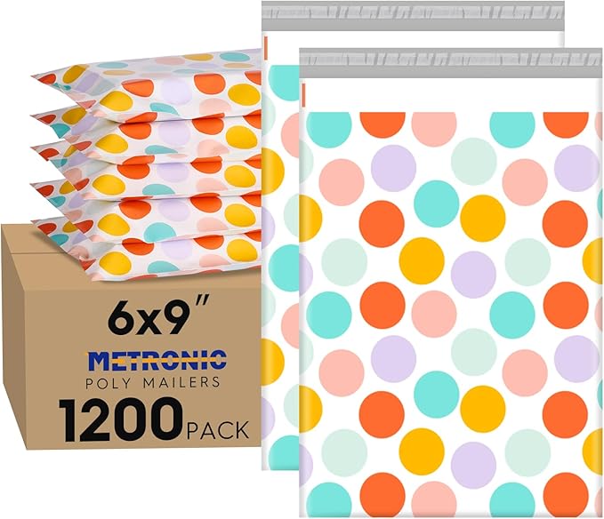 Metronic Cute Poly Mailers 6x9" 1200Pcs, Colorful Polka Dots Shipping Bags by METRONIC