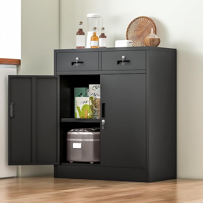 BESFUR Locking Cabinet with 2 Drawers and Lockable Doors - Image 8