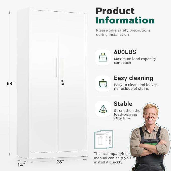Greenvelly Metal Storage Cabinet, Lockable Steel Cabinets - Image 4