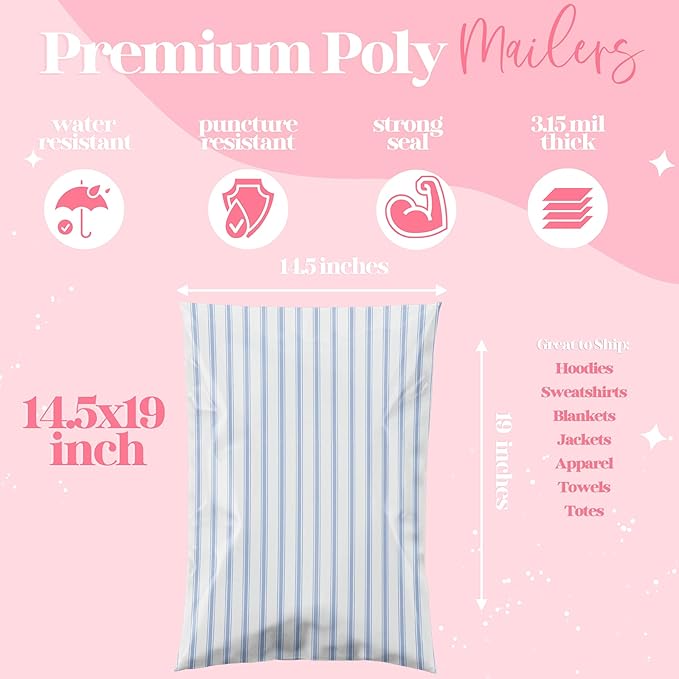 14.5x19 Designer Poly Mailer 100 Pack Heavy Duty Waterproof Self Seal Shipping - Image 2