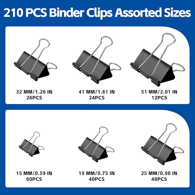 BainGesk 210 PCS Binder Clips Paper Clamps Assorted Sizes, X Large, Mini and - Image 2