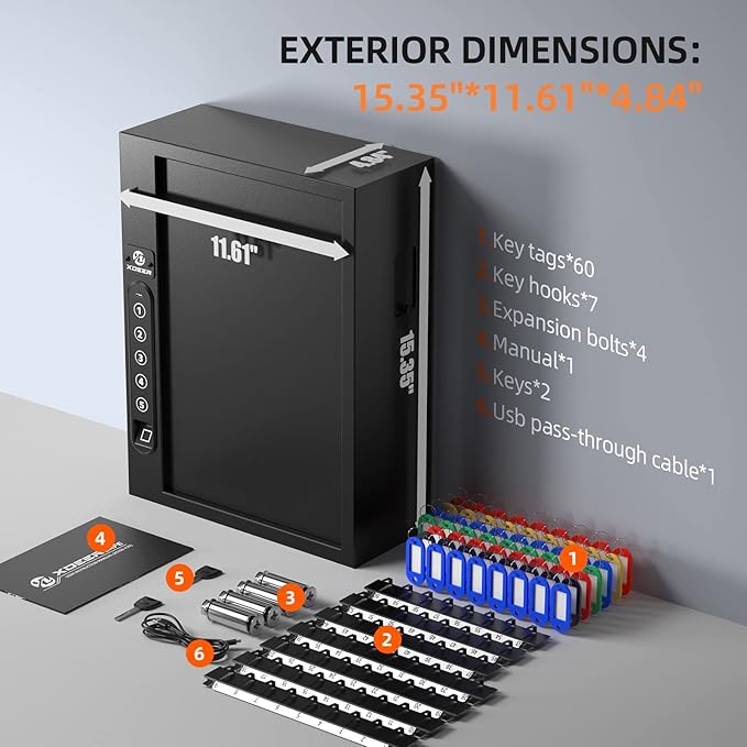 XDeer 60-Key Biometric Lock Box, Wall Mount - Image 7