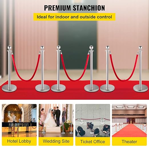 VEVOR Stanchion Post with Velvet Ropes, Stainless Steel Queue Barrier Line - Image 5