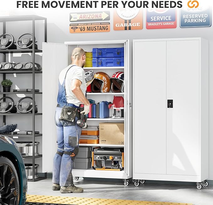Garage Storage Cabinet with Doors and Shelves, Garage Cabinets with Wheels - Image 3