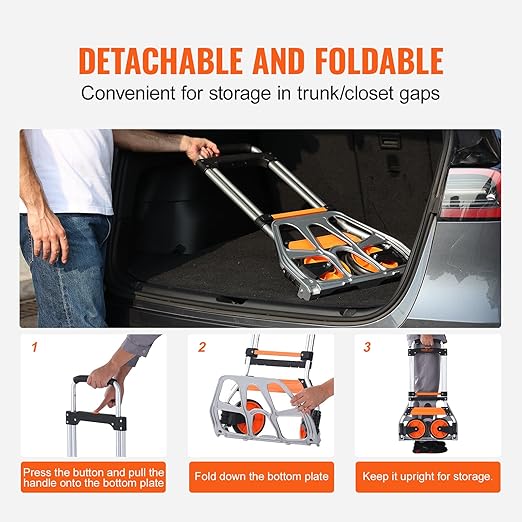 VEVOR Folding Hand Truck and Dolly, 275 Lbs Capacity, Aluminum Foldable Cart - Image 7