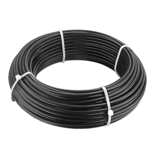 3/16" Black T316 Stainless Steel Cable, 100FT Marine Grade Black Wire Rope by Unknown