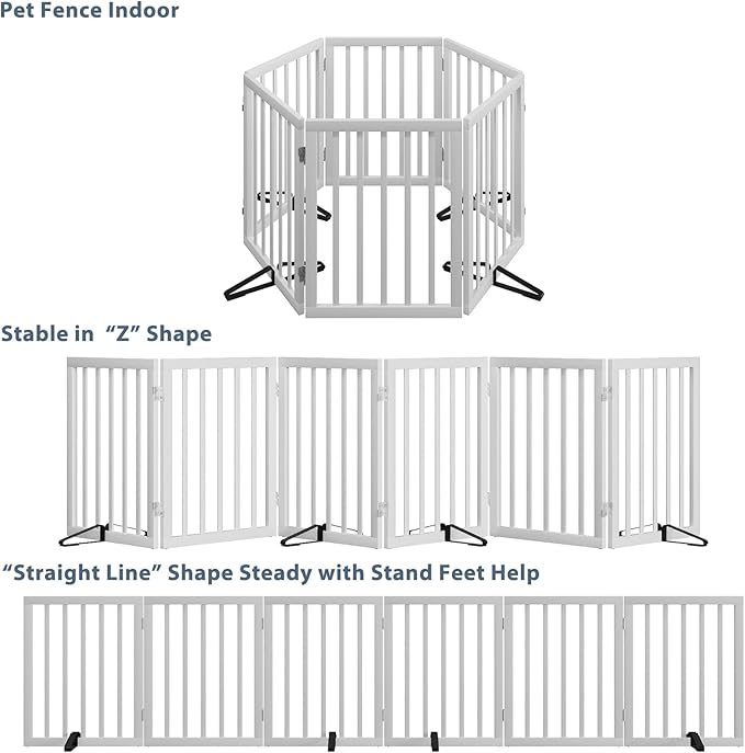 Dog Gates for Doorways Extra Wide 110inches, Wooden Freestanding Pet Gates for - Image 5
