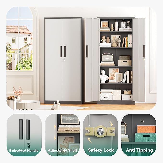 Greenvelly Metal Storage Cabinet, Lockable Steel Cabinets - Image 4