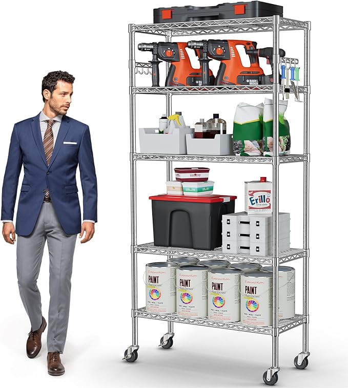 YNN Storage Shelves, 1750Lbs 5 Tier Heavy Duty Metal Rolling Shelving Unit by YNN