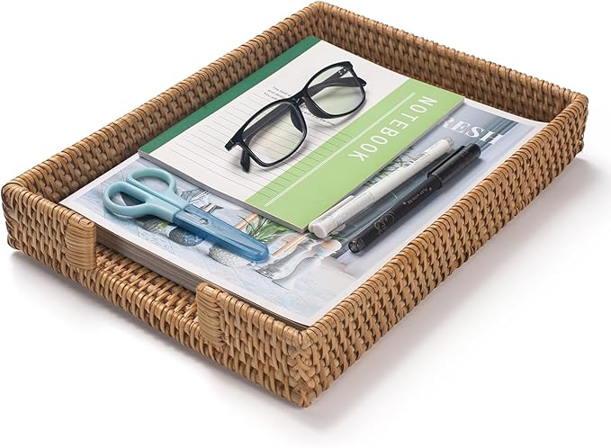 Rattan Letter Tray, Wicker Desk Tray, Woven Desktop Basket Organizer by XIMISISE