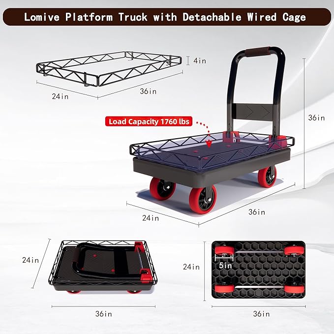 2IN1 Heavy Duty Platform Trucks Flatbed Carts, Push Cart Dolly 1760lbs Capacity - Image 3
