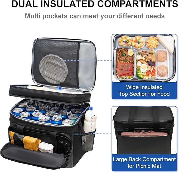 EVERFUN Small Cooler Lunch Box Mini Leak-Proof Soft Double Deck 24 Can Personal - Image 4