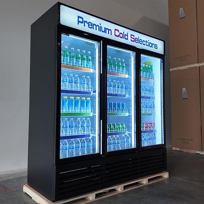 71” Wide Commercial Beverage Refrigerator Display Fridge, Three Glass Door - Image 7