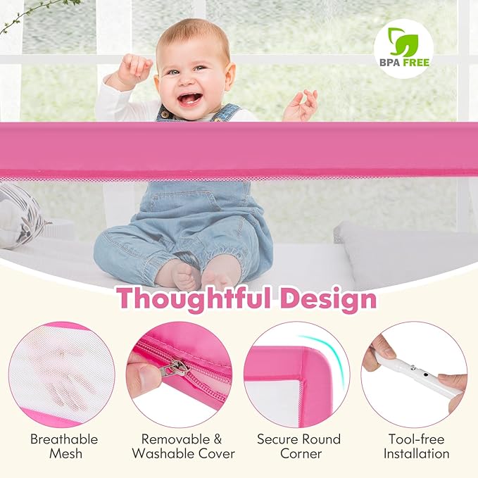BABY JOY Bed Rails for Toddlers, Swing Down Bed Guard w/Safety Straps, Folding - Image 4
