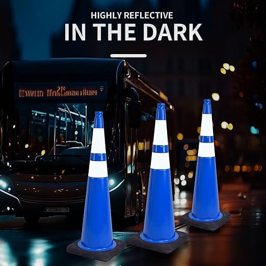 BESEA 4Pack 36” inch Traffic Cones Blue Road Parking Cones Construction Safety - Image 5