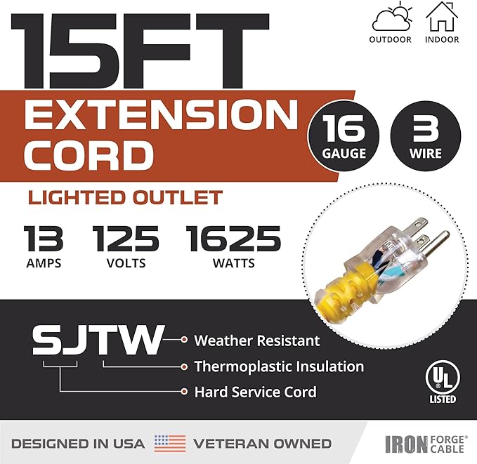 Iron Forge Cable Weatherproof 15 Ft Outdoor Extension Cord - Image 2