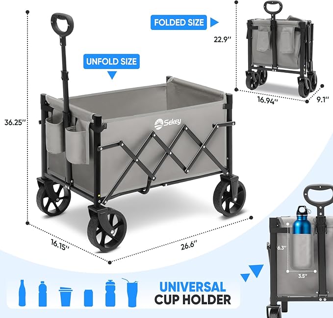 Sekey Wagon Cart with Wheels with 220LBS Capacity, Heavy Duty Wagon Carts - Image 7