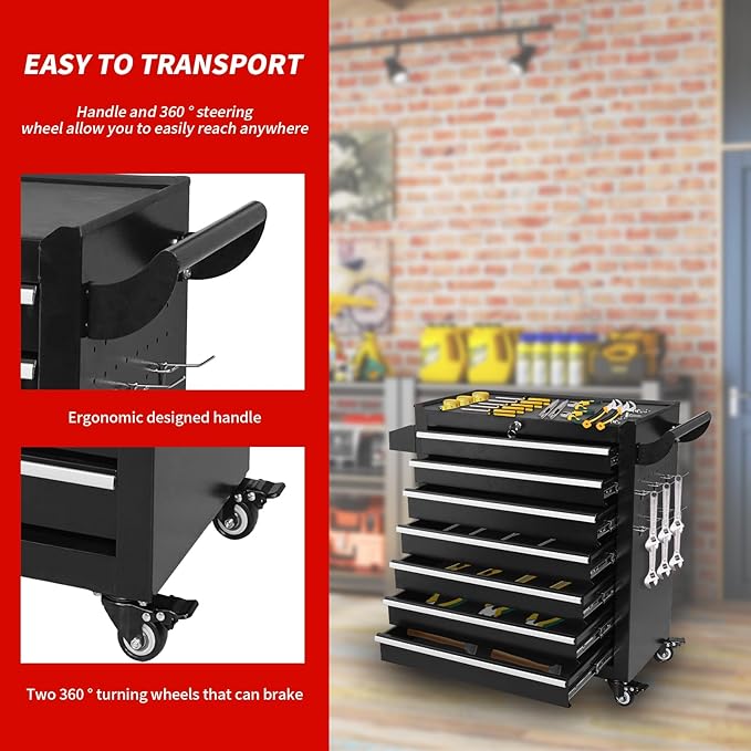 7-Drawer Tool Chest on Wheels, Rolling Metal Toolbox - Image 3