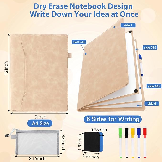 6 Sides Whiteboard Notebook Portable Whiteboard Dry Erase Notebook Portable Dry - Image 2