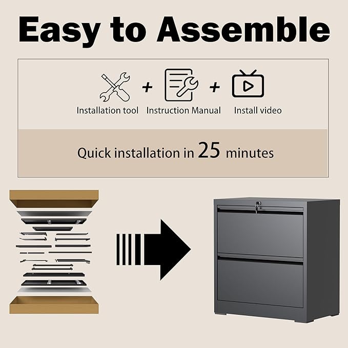 Lateral File Cabinet with Lock, 2 Drawer Filing Cabinet, Metal File Cabinets - Image 6