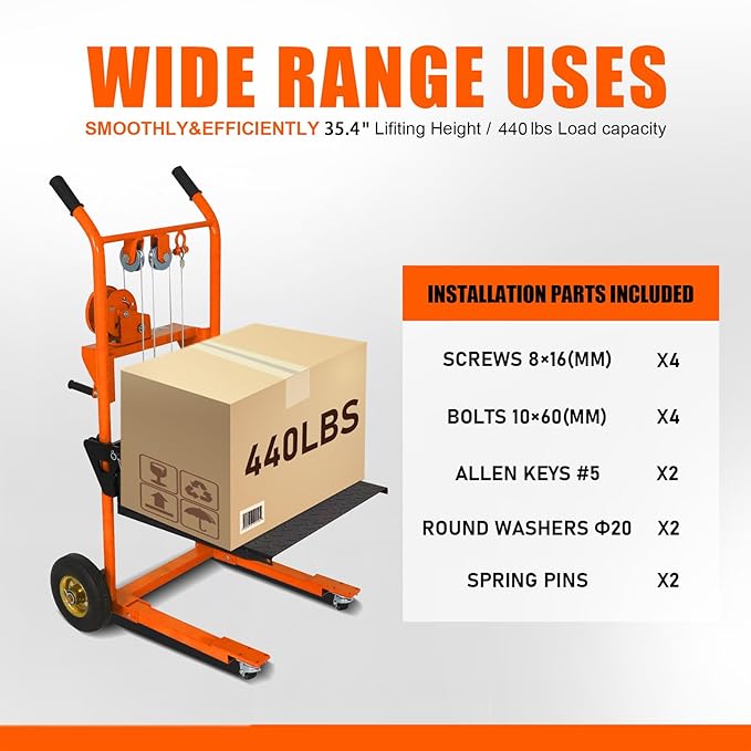 Material Lift Winch Stacker, 440 lbs Capacity Table Cart, 35.4" Lifting Height - Image 6