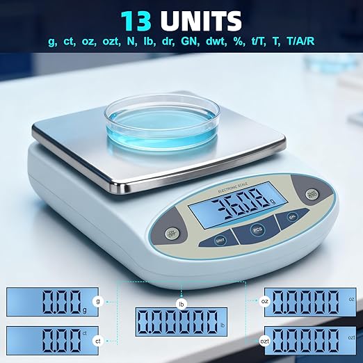 Lab Scale 3000g x 0.01g, 13 Unit 0.01g Accuracy High Precision Digital - Image 3