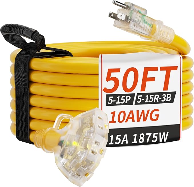 50 FT 10 Gauge Outdoor Extension Cord by PlugSaf