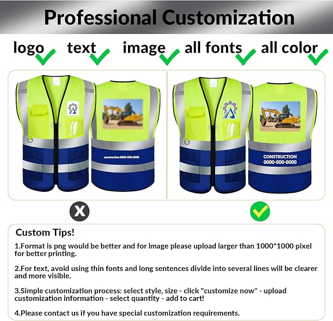 BeautyWill Custom Safety Vest Logo Class 2 High Visibility Reflevtive Vest - Image 2