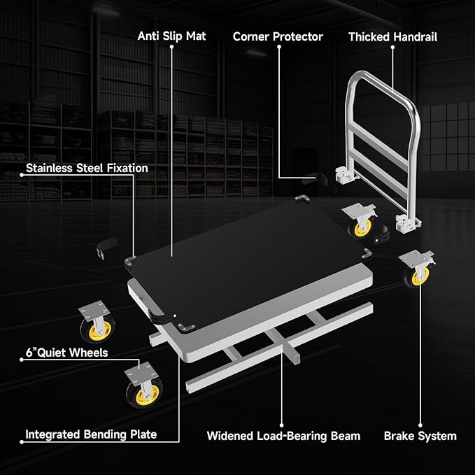 Extra Large Platform Truck Cart, 44 x 28 Heavy Duty Push Cart Dolly 2500 LBS - Image 5