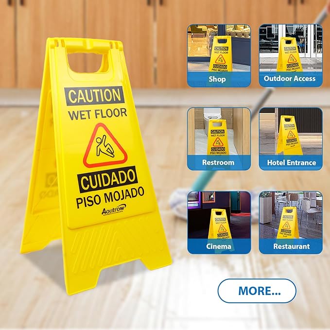 Caution Wet Floor Sign, （L:17.12in W:8.38in H:0.94in）2-Sided Foldable Safety - Image 4