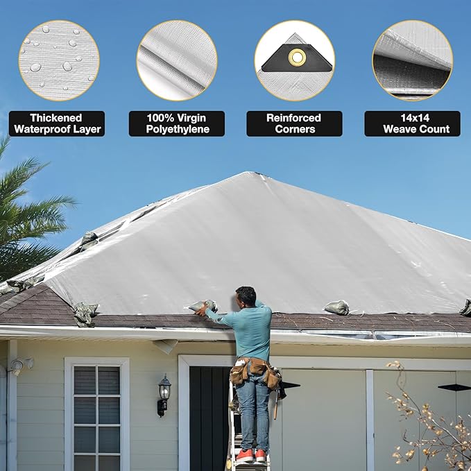 Tarp 12x12 Feet 14 Mil Heavy Duty Waterproof Tarp, Large Multipurpose Cover - Image 4