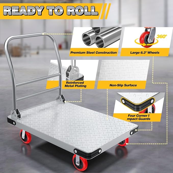 Heavy Duty Foldable Platform Truck - 2700LB Capacity Steel Push Cart - Image 3
