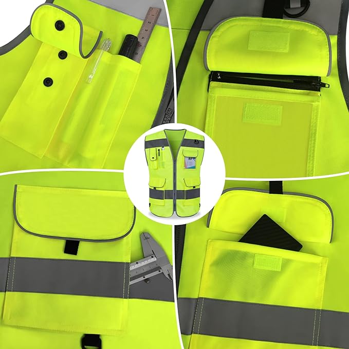 TCCFCCT Safety Vest 9 Pockets High Visibility Reflective Safety Vest - Image 4