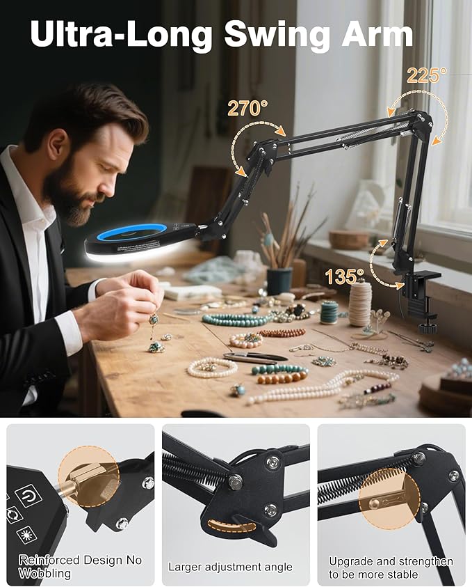 10X & 5X Magnifying Glass with Light, Ultra Long Swing Arm, 5 Colors & 10 - Image 6