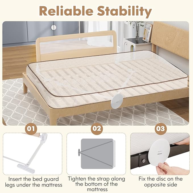BABY JOY Bed Rails for Toddlers, Swing Down Bed Guard w/Safety Strap, Folding - Image 4