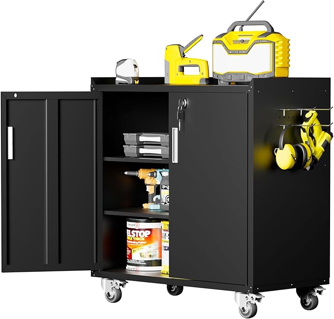 Metal Storage Cabinet with Wheels by LCAOPC