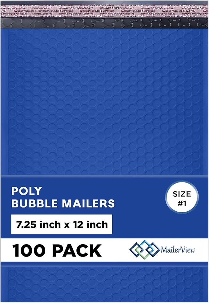 Royal Blue Poly Bubble Mailers 7.25x12 inch #1 | Self Seal Padded Envelopes | by MAILERVIEW