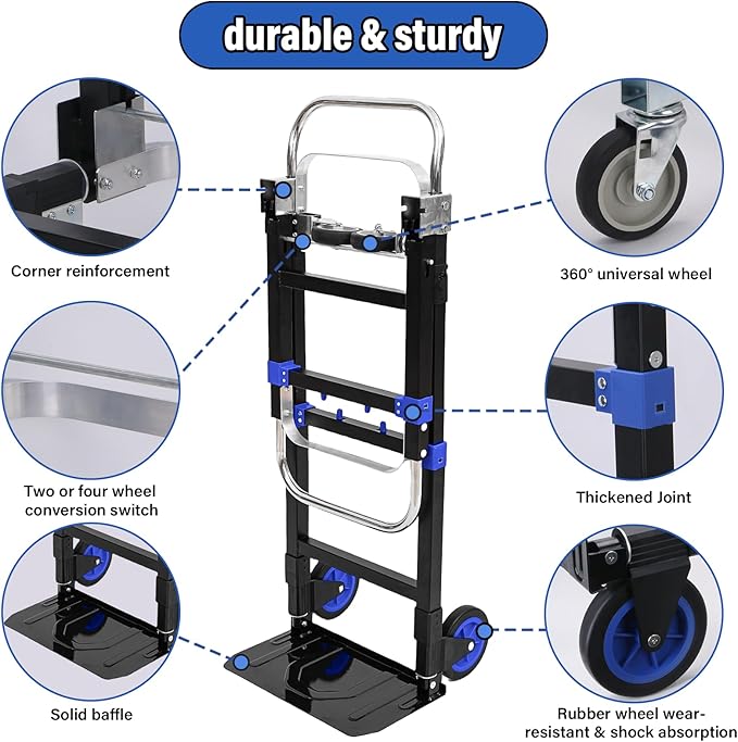 Upgraded 3 in 1 Folding Hand Truck, 600lbs Capacity, Heavy Duty Convertible - Image 4